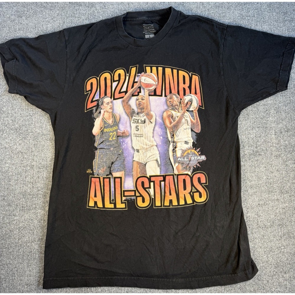 2024 WNBA All Star Caitlin Clark Angel Reese Aja Wilson T Shirt Large Black